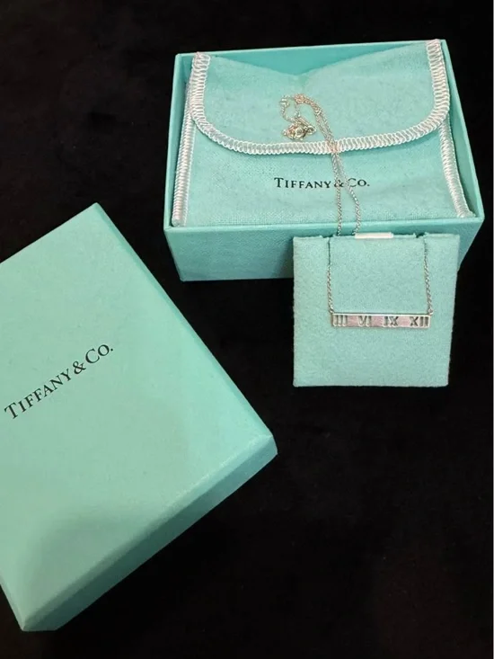 Tiffany & Co. Sterling Silver Atlas bar Roman Numeral Necklace