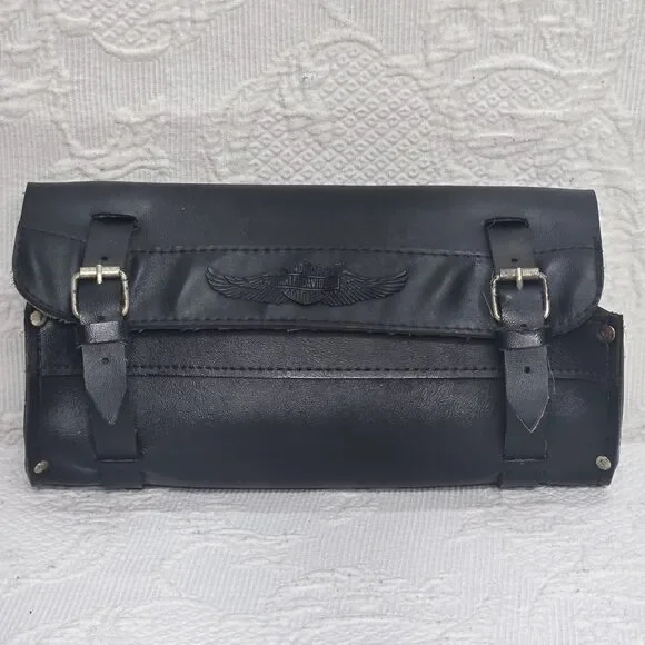 Vintage Harley Davidson Cycle Black Leather Motorcycle Travel Bag Case Biker