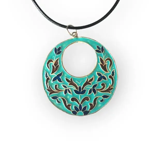 Aqua floral mosaic design pendant necklace