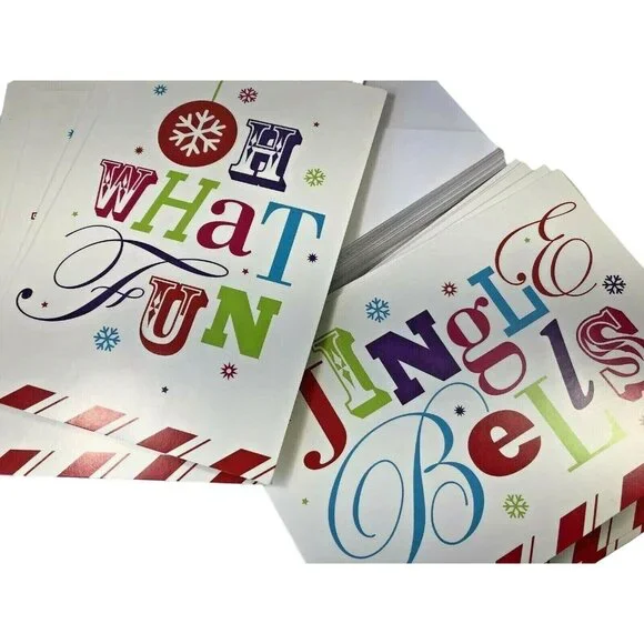 American Greetings Christmas Cards with Envelopes Jingle Bells Oh What Fun 5x7