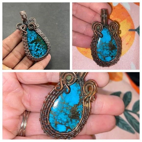 Turquoise #2 Handmade Copper Wire Wrapped Pendant Necklace