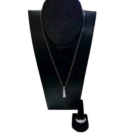3 White CZ Stone 2 Piece Ring and Necklace Set NWOT