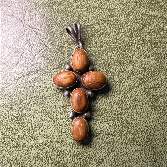 Rustic Silver and Redwood Cross Pendant