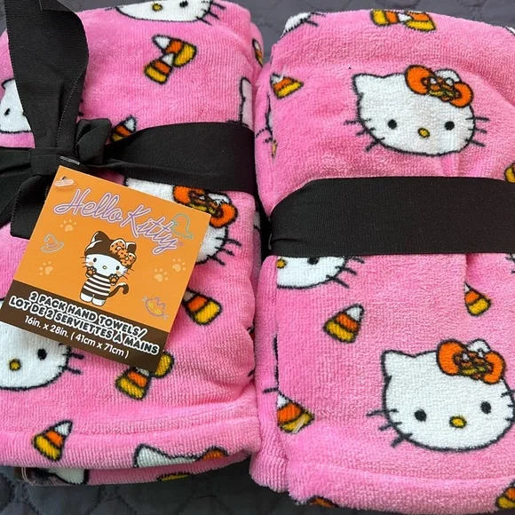 Hello Kitty Halloween Pink Towels with Candy Corn Design