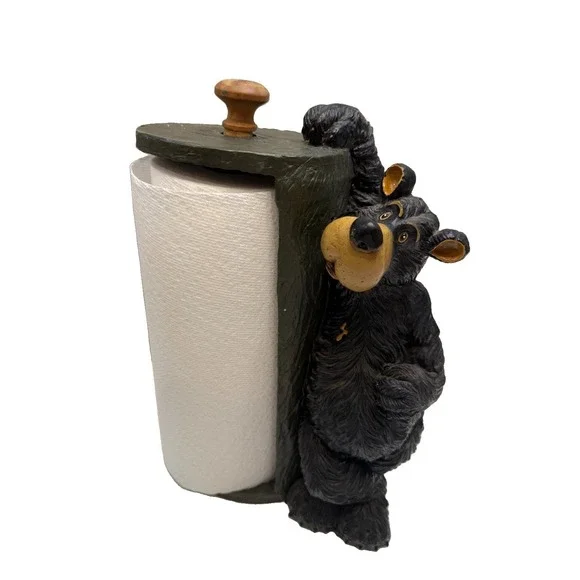 Big Sky Carvers Black Bear Resin Paper Towel Holder 14×7.5 Inches
