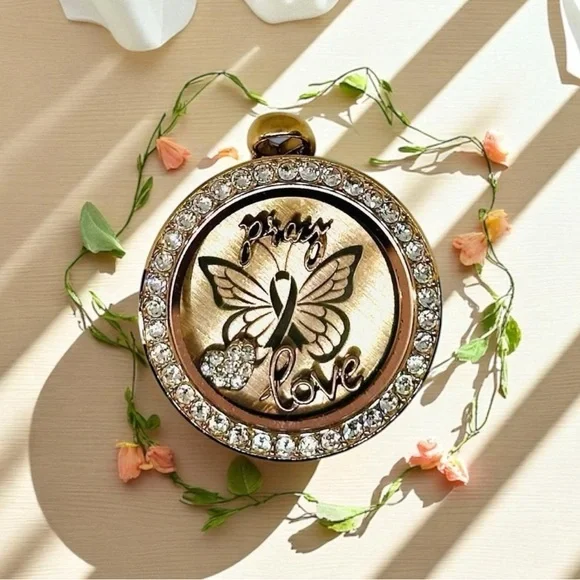 Origami Owl Large Rose Gold Twist Locket w/plate & charms