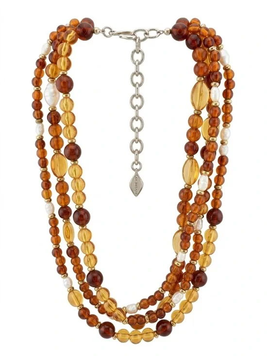 Vintage Givenchy 4-Strand Faux Amber & Baroque Pearl Necklace