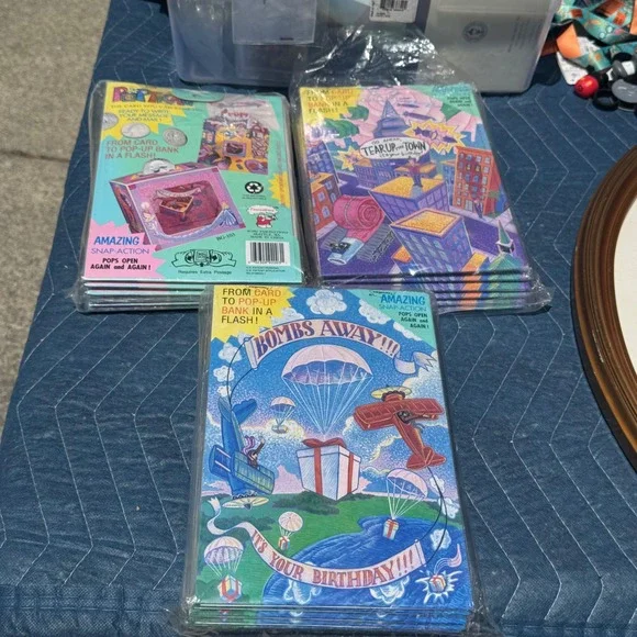 Vintage 1992 Fascinations Pop-Up Bank Greeting Cards Lot of 3 Birthday 90s NOS