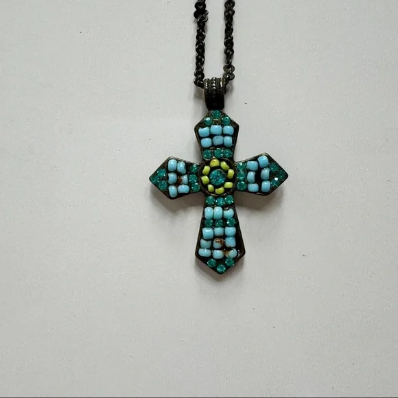 Beaded Cross Necklace in Turquoise