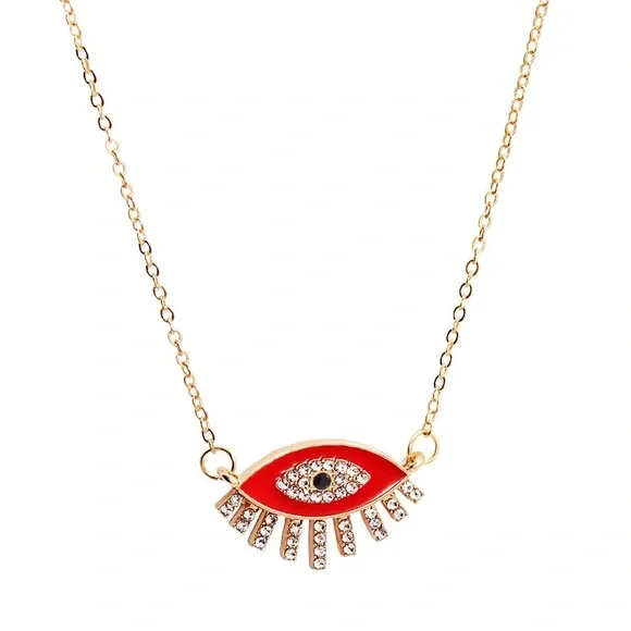 Gold and Red Eye Pendant Necklace