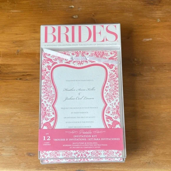 Brides Pink and White Wedding Invitation Kit