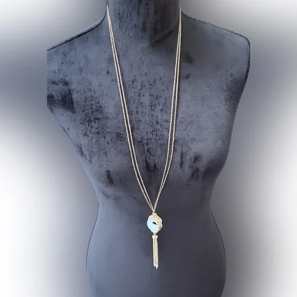 Charming Charlie gemstone geode tassel goldtone necklace
