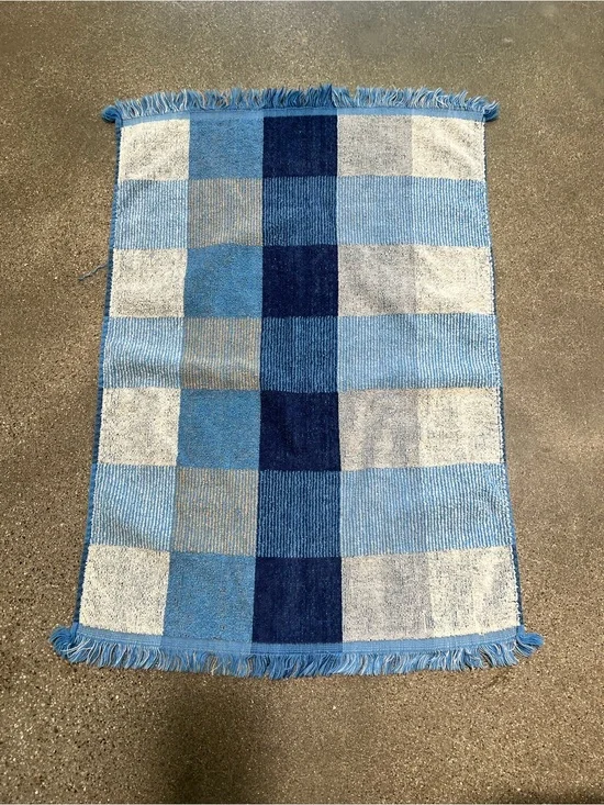 Vintage 1970s/80s Cannon hand towel  Blue white colorblock plaid