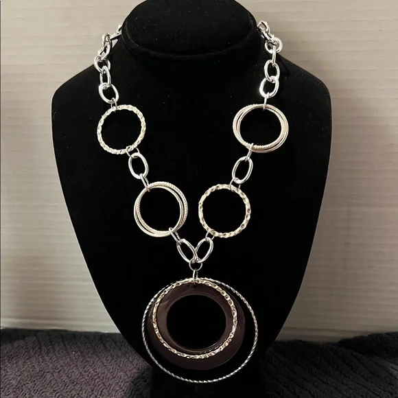 Silver and Brown/Black Circle Link Necklace