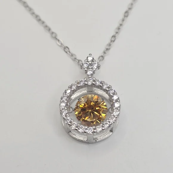 Dainty 1ct. MOISSANITE  Silver Necklace with Gold Gemstone