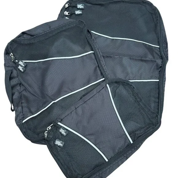 YUGEN Packing Cubes NWOT 3 Piece Set Black Double Zippers with Pulls