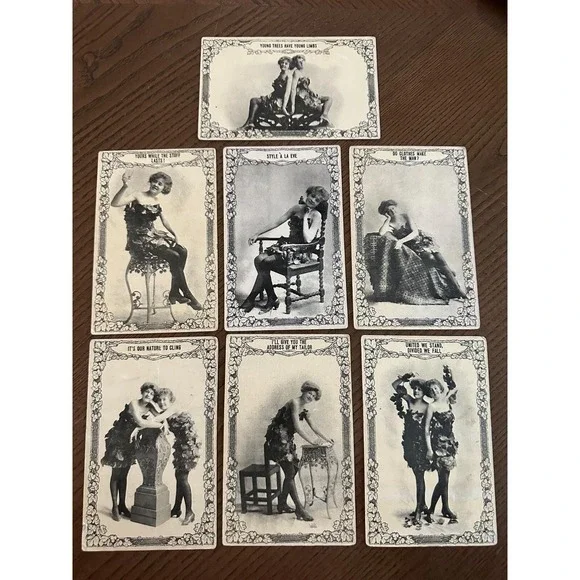 Antique 7‎ Postcards S78 Women in Short Dresses of Leaves Valentine Sexy Risque