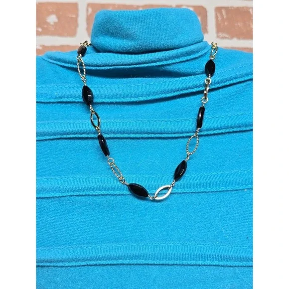 Lia Sophia Black And Gold 1 Strand 17 Inch Elegant Necklace‎