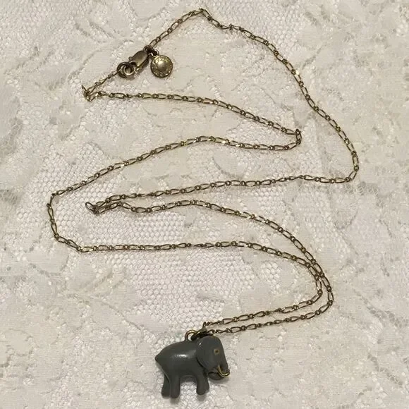 J.Crew Gray Enamel Elephant Charm Pendant Necklace Gold Tone apprx 25