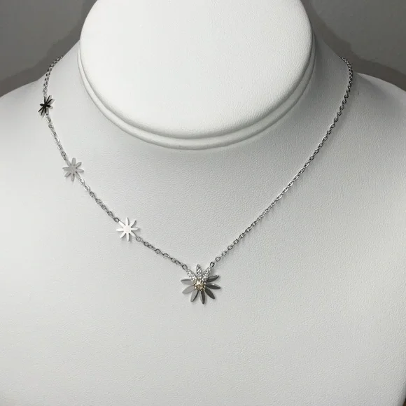 Daisy Chain Necklace - white gold plated stainless steel
