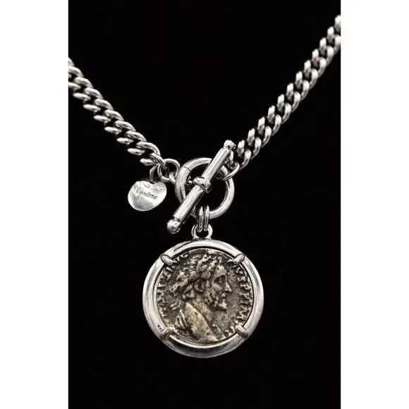 Dyadema Italy Bronze Greek Coin Pendant Necklace Chunky Chain Toggle Y2K BinBE