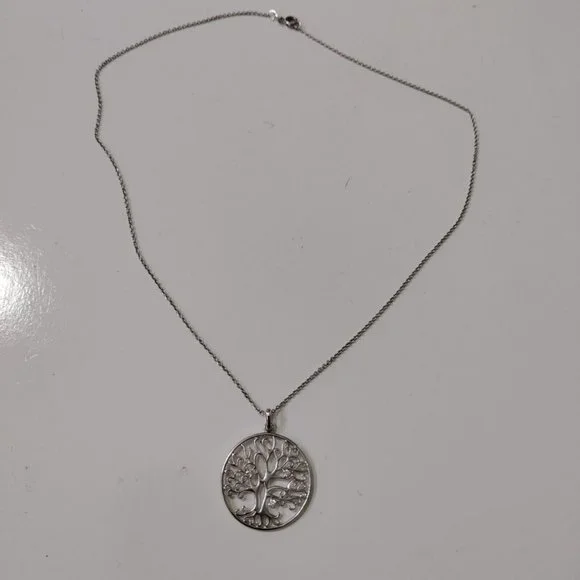 4/$20 Silver Tone Tree Of Life Pendant Necklace Clear Rhinestones Crystal 18