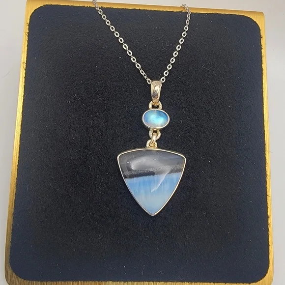 Sterling Silver and Blue Opal And Moonstone Pendant Necklace