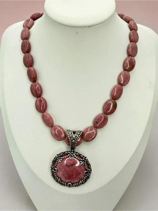 Carolyn Pollack Rhodonite Necklace Enhancer Sterling 925 Pink Southwest Relios