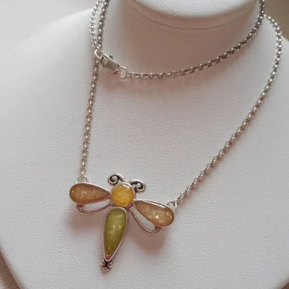 VTG Carolyn Pollack Relios 925 Sterling Silver Dragonfly Necklace 6.12g