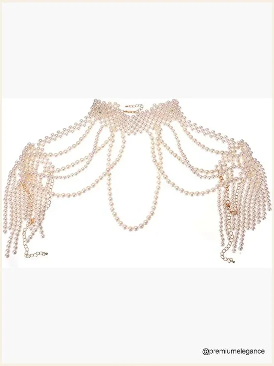 Simulated Pearl Collar Bib Necklace for Women Fashion Costume Jewelry