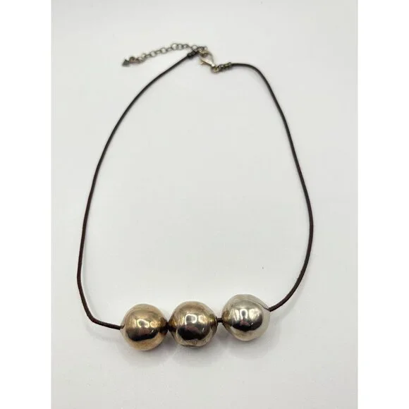 Silpada 925 Sterling Silver Triple Ball Leather Cord Necklace