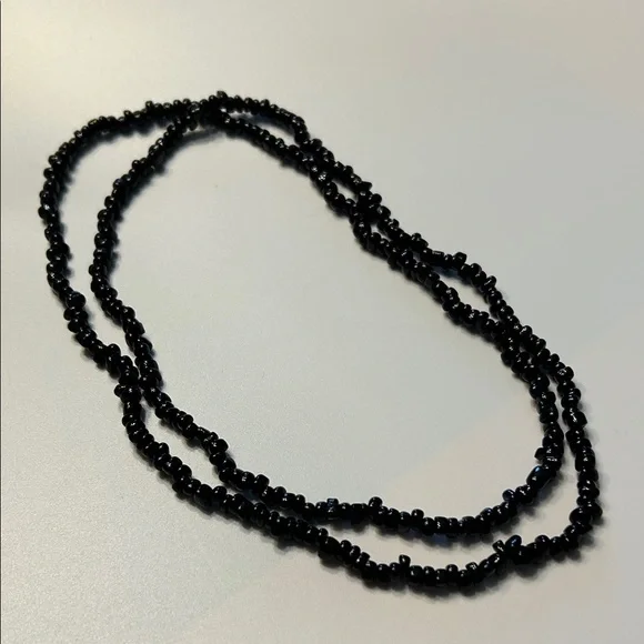 Black Strand of Heishi Beads 35 Inch Vintage 80s Boho Beach