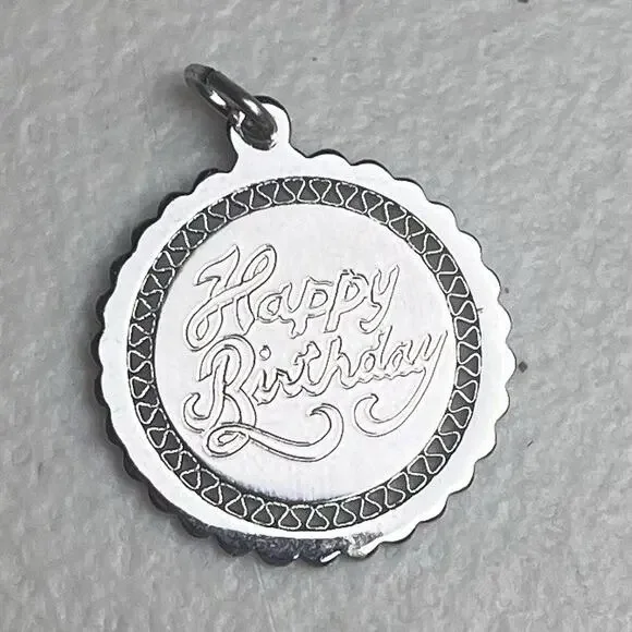 925 Sterling Silver Happy Birthday Pendant Charm Round Vintage Gift Jewelry