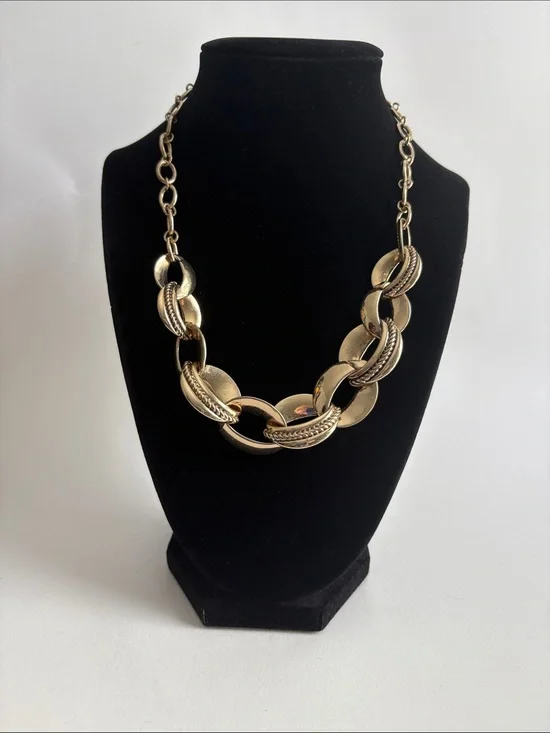 Gold Chain Link Statement Necklace Textured Adjustable Women Jewelry