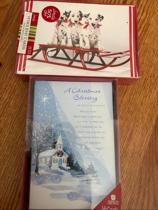 Holiday Greeting Card Set with Dalmatian Sled Design and Winter Church Cards