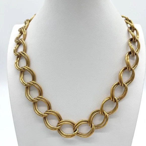Vintage Napier Gold Tone Interlocking Link Statement Necklace Signed