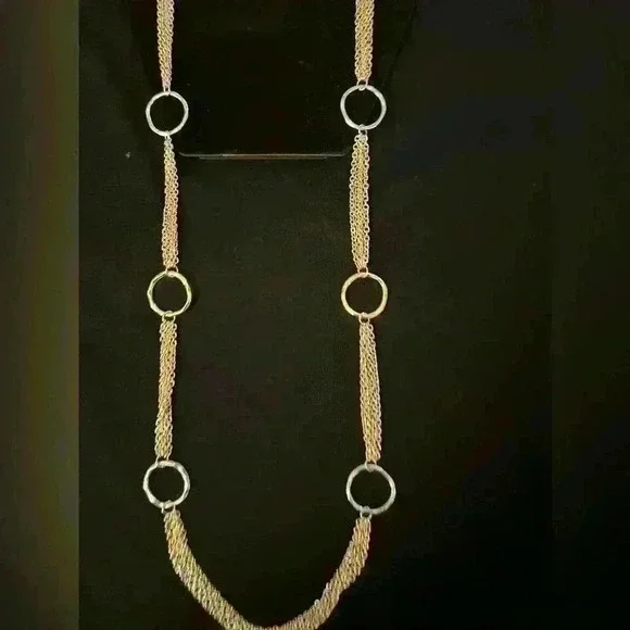 Gold Tone Multi Strand Necklace Circle...
