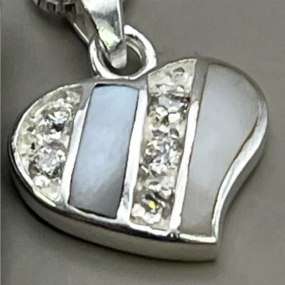Contemporary Sterling Silver Gray and Blue Heart Necklace with Crystals