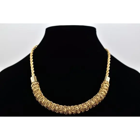 Vintage Gold Mesh Collar Necklace Woven Chain Statement Tubular Chunky 80s BinAU