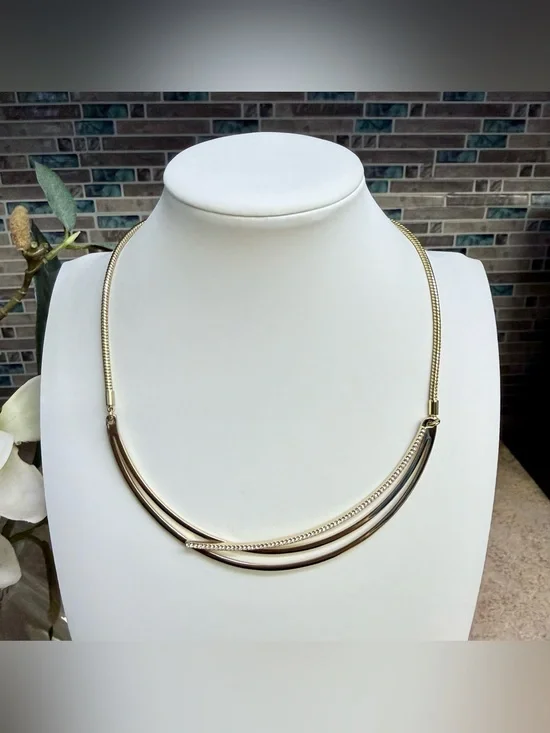 NWT DKNY gold tone and rhinestone statement necklace