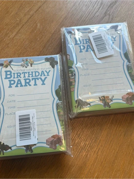 2 Packs of Birthday Party Invitation Cards - Blue Minecraft Style (40 total)