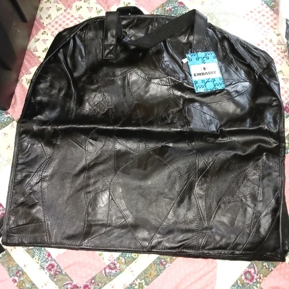 Embassy Black Patchwork Design Genuine Buffalo Leather Folding Garment B…