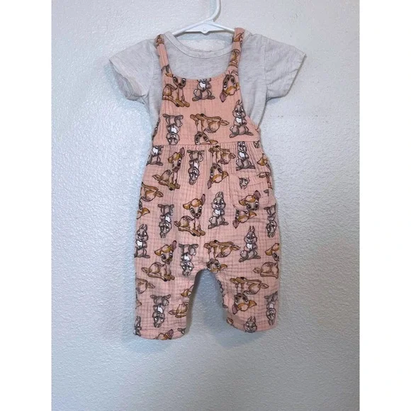 Disney Baby 3-6 Month Bambi Thumper Overalls Romper Short Sleeve‎ Tee Set