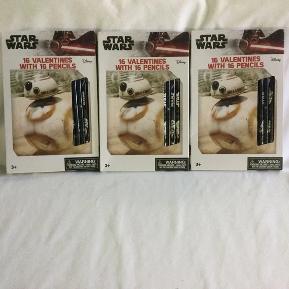 Disney Star Wars BB-8 Valentines Day Cards/Pencil Set/3 Boxes. New 48 total