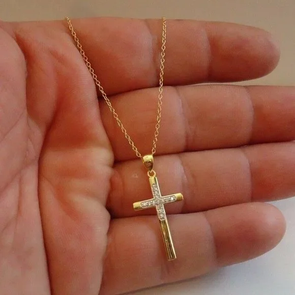18k Gold Sterling Silver Women's Cross Necklace