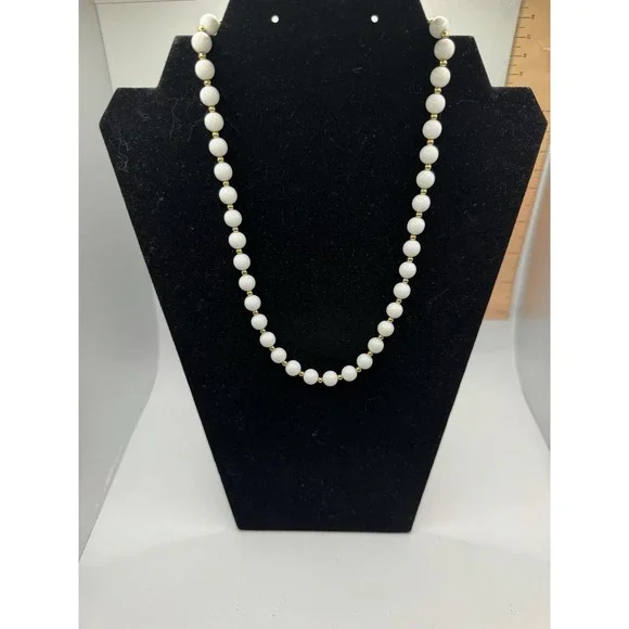 Vintage Monet White And Gold tone Beaded Necklace‎ - 18