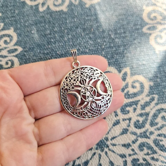 New Silver Tree of Life Pentagram Moon Pendant