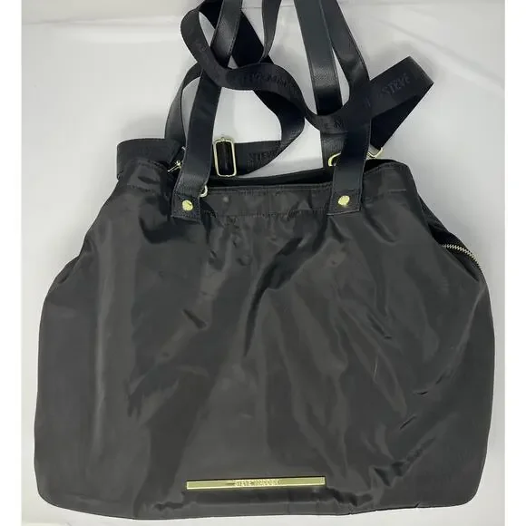 Steve Madden Weekender Bag Black with Gold Hardware, Handles and Shoulder Strap