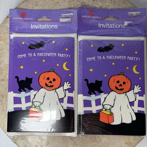 American Greetings Forget Me Not Halloween‎ Invitations 8 Cards 8 Envelopes NOS