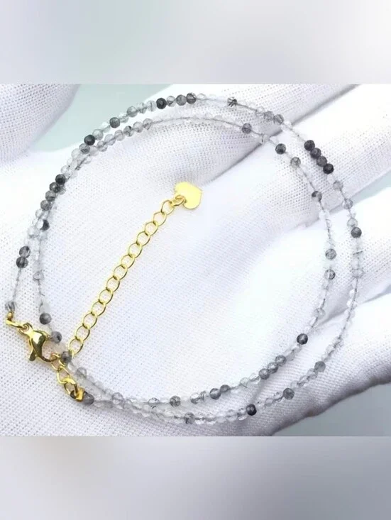 🖤🩶NEW🖤🩶 PRETTY!! 2MM Faceted Natural BLACK CRYSTAL Necklace